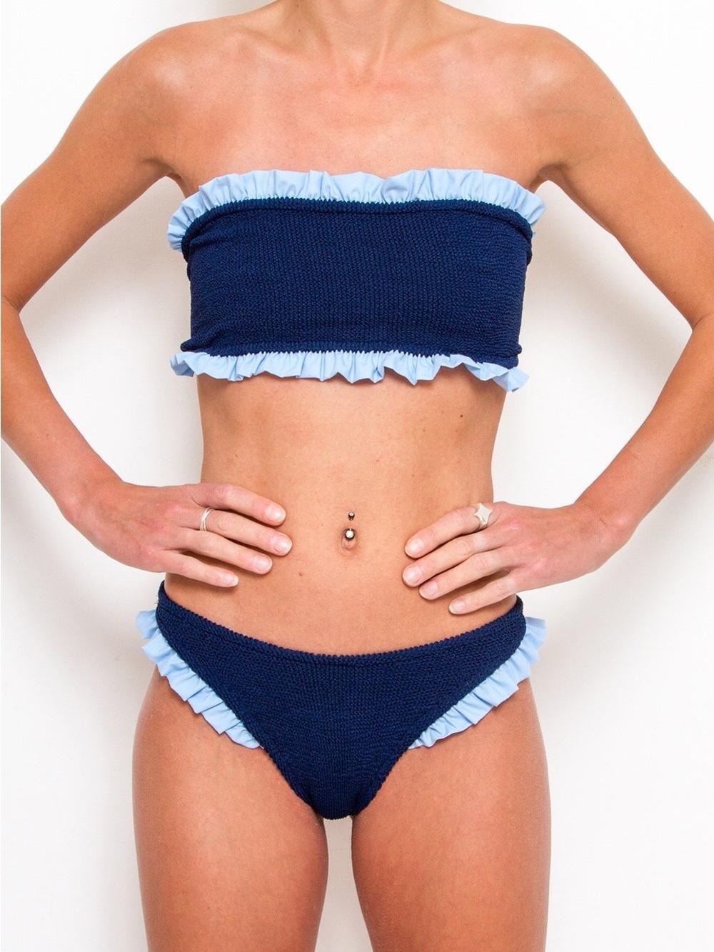 Hunza G x Pandora Sykes Tracey Frill Bikini Navy One Size